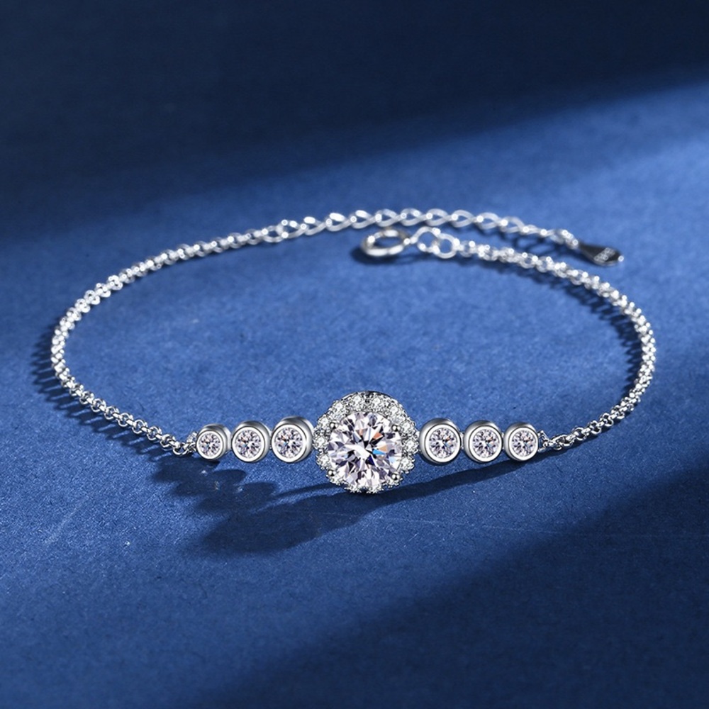 Certified 1ct. t.w.Color Grade D Moissanite Diamond Sterling Silver Bracelet